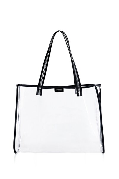 ACEYLAN Şeffaf Plaj Çantası/Siyah Detaylı