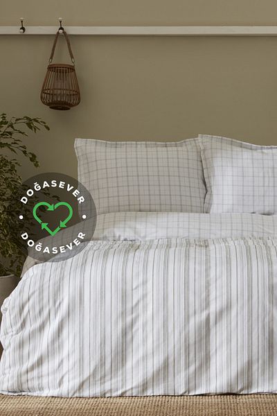Karaca Home Doğalever Geo Cotton Transformation Single Duvet Cover Set Khaki
