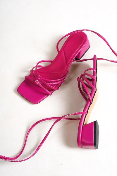 Modabuymus Sandale Selena Fuchsia, cu toc scurt, cu șireturi