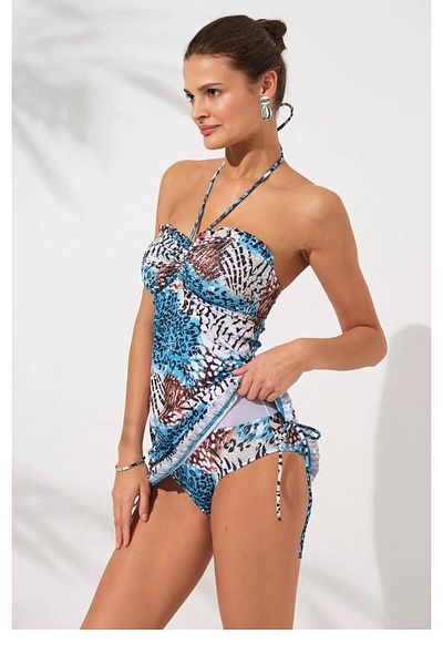 Pierre Cardin 231128-T Jersey Leopard Print Ruffle Strapless Dress Swimsuit