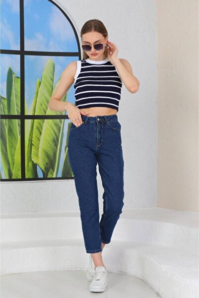 SHEVEGA Lacivert Boyfriend Mom Jeans Штани