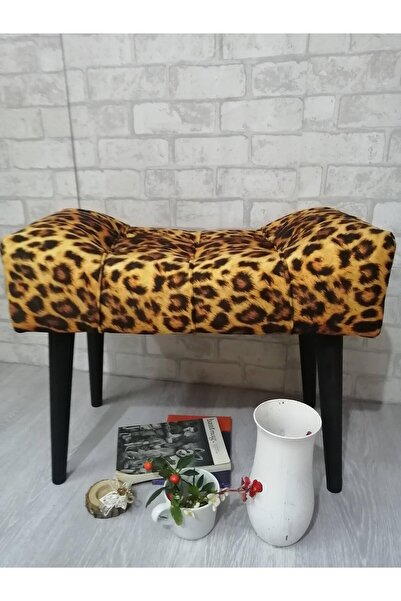 arkın koltuk döşeme Puf. Puf . Leopar Desenli Siyah Ahşap Ayak Çima Dikiş Spo...