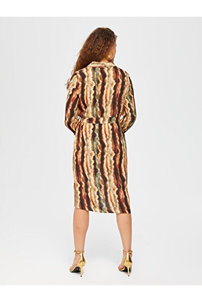 Faik Sönmez Nyakkendőfestékkel mintás, hosszú ujjú, hasított kötött ruha 67234