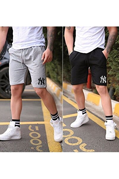 İnsane Minds Pantaloni scurți de vară unisex slim fit gri negru din bumbac pa...