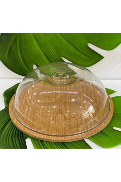 Hibana Ahşap stand akrilik kap büyük kek fanus (stand 31.5/kap 30cm)