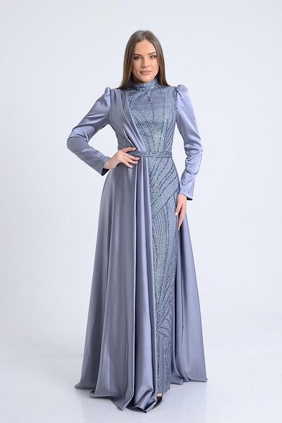 SpringStore Rochie de seară hijab din satin gri