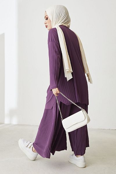 InStyle Mila Pleated Trousers Tunic Double Set - Purple