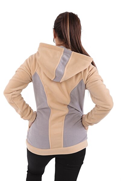 DİVİSTA Γυναικείο φούτερ με κουκούλα μπεζ με φερμουάρ, μπεζ - γκρι φούτερ