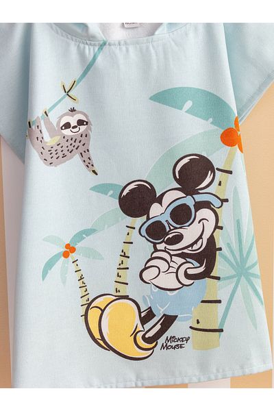 LC Waikiki Lizenzierter Kinderponcho aus Baumwolle mit Kapuze von Mickey Mouse