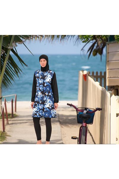 Shopiolog Long Micro Sleeve Floral Patterned Full Hijab Swimsuit