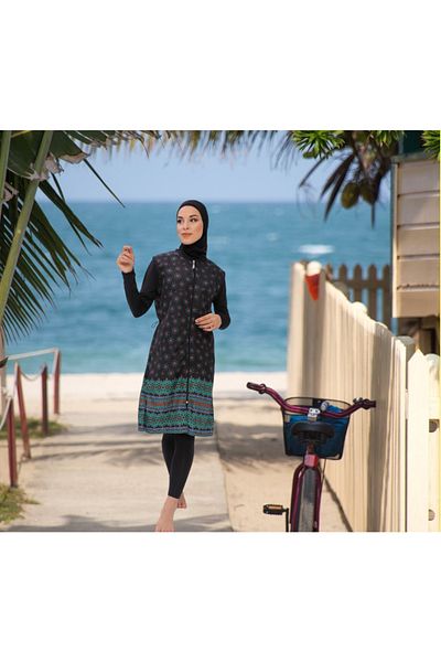 Shopiolog Long Micro Sleeve Floral Patterned Full Hijab Swimsuit