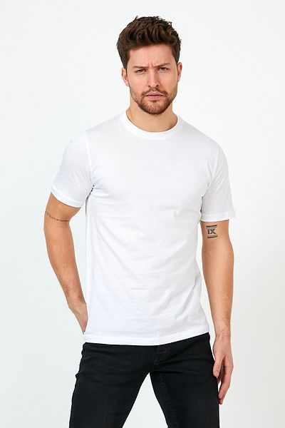 CLIPMAN Ανδρικό T-shirt Slim Fit Basic 2 συσκευασιών Λευκό σε σκόνη