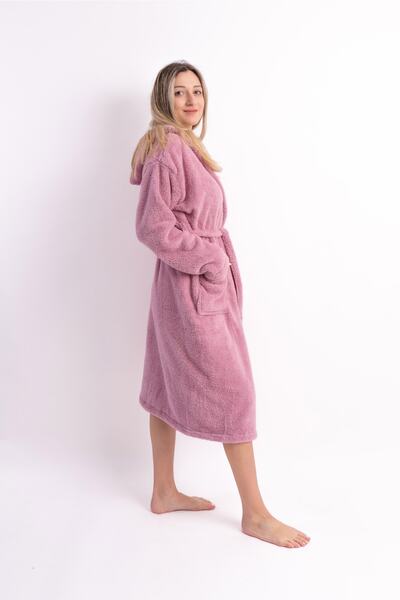 Sweets Collection Uzun Kapüşonlu Kadın Sabahlık Renkli Welsoft Peluş