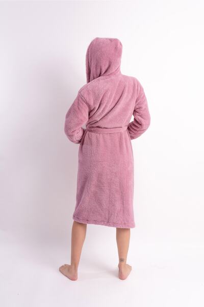 Sweets Collection Uzun Kapüşonlu Kadın Sabahlık Renkli Welsoft Peluş