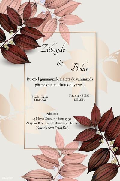 Belinay Bulutay Düğün Davetiyesi 113 02 (100 Adet)