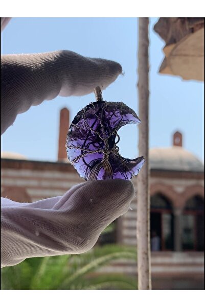 ZİN Doğal Taş Hilal Ay Kolye Ucu , Ametist Taşı