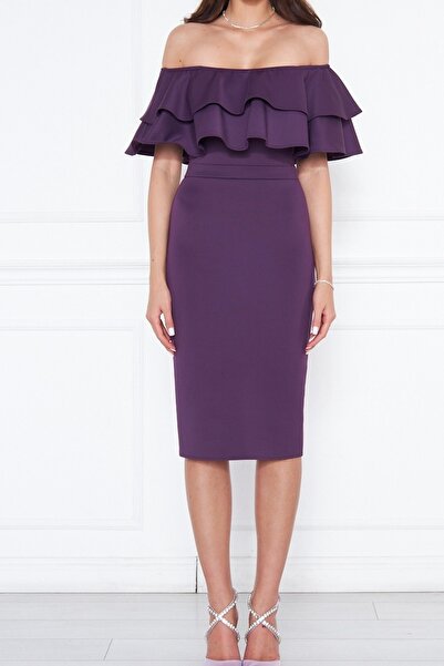 lovebox Murdum Гнучка водолазна тканина маховик Детальний комір Розроблена сукня-олівець міді 164