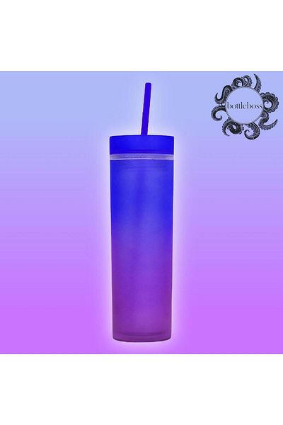 BottleBoss Double Layer Double Colored Leak Proof Cup Flask with Straw 480 ml Blue