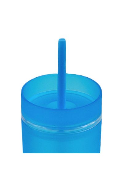 BottleBoss Double Layer Double Colored Leak Proof Cup Flask with Straw 480 ml Blue