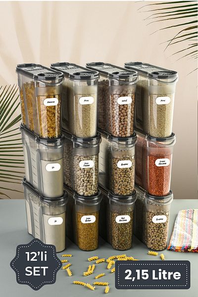 Vienev Labeled 12-Piece Food Container Set 2150 ml Anthracite