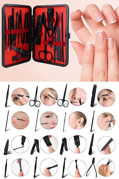MasterHome 17 Pieces Manicure Set Nail Tick Pusher Remover Scissors Scissors Tweezer Collector Pedicure Nail