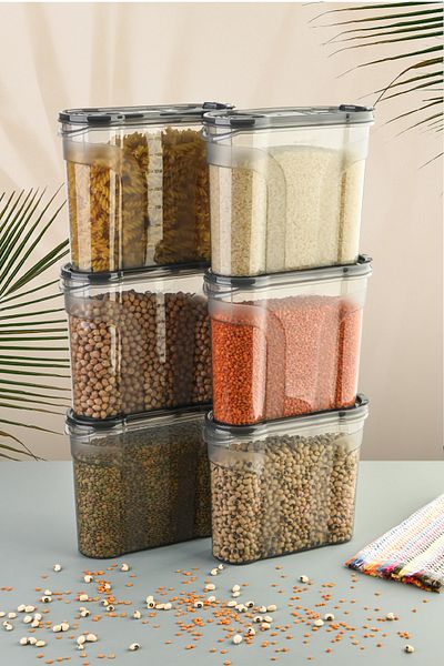 Vienev Labeled 6-Piece Food Container Set 2150 ml Anthracite