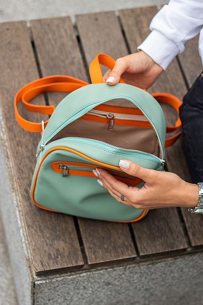 Garbalia Oslo Mint Orange Women's Backpack with Double Inner Pocket Detail and External Zipper Eyes