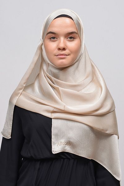Altobeh Janjan Shiny Satin Textured Hijab βραδινό φόρεμα σιφόν σάλι-κρέμα
