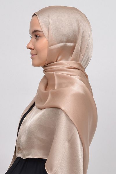 Altobeh Janjan γυαλιστερό σατέν υφή Hijab βραδινό φόρεμα σιφόν σάλι-σκούρο μπεζ