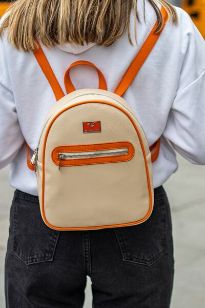 Garbalia Oslo Beige Orange Women's Backpack with Double Inner Pocket Detail and External Zipper Compartment