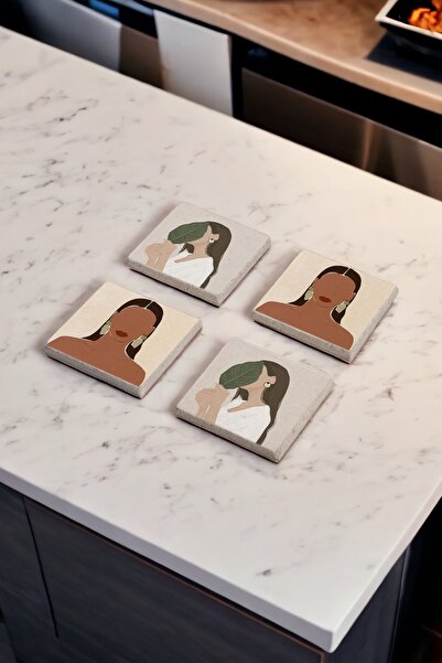 Baumatelier مجموعة مكونة من 4 قطع من قواعد أكواب الترافرتين المصنوعة من الحجر...