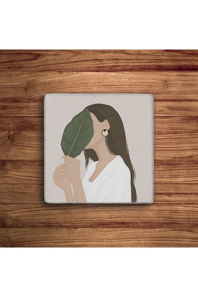 Baumatelier Woman Face Art Natural Stone Travertine Coasters Set of 4