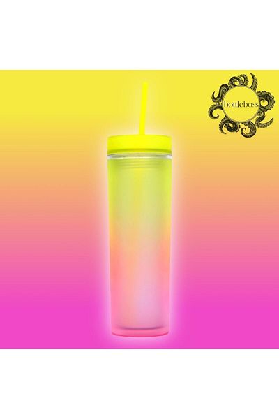 BottleBoss Double Layer Double Colored Leak Proof Cup Flask with Straw 480 ml Yellow