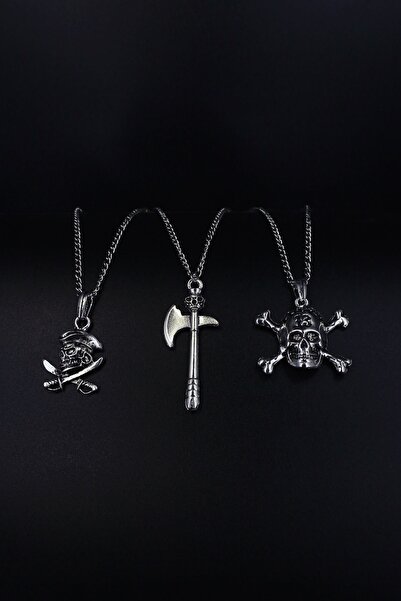 Dukkanka 3'lü Korsan Kılıç, Kurukafa Balta Ve 13 Kurukafa Erkek Kolye Seti