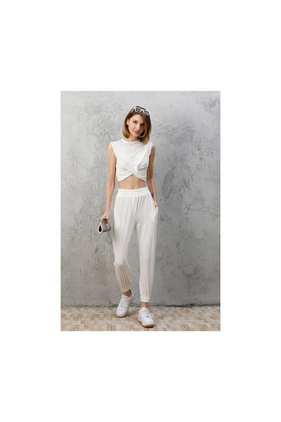 hazelin Women's White Front Knotted Bottom-Top Double Shalwar Suit HZL23S-SND120141