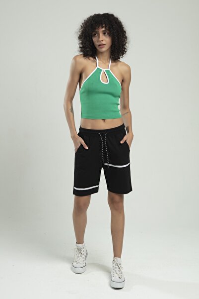 sifu tekstil Green Colored Women's Halter Neck Sports Knitwear Crop Top Badi