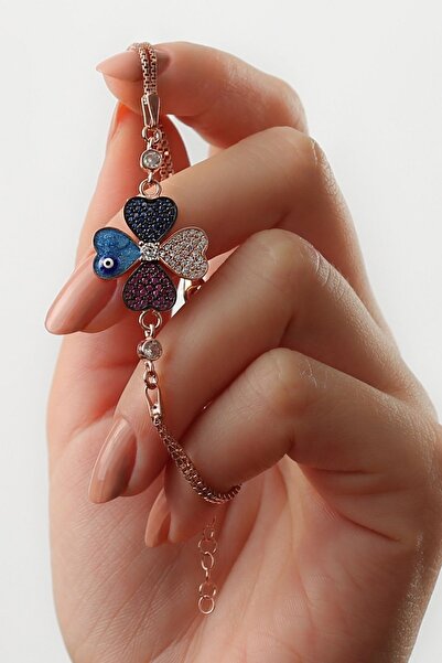 Silvano Jewelry 925 Ayar Rose Renkli Yonca Gümüş Bileklik