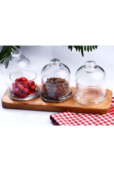 Kenpool Seyran Wooden Stand Jam Bowl 3-Piece Jam Bowl Set Breakfast Sauce Bowl