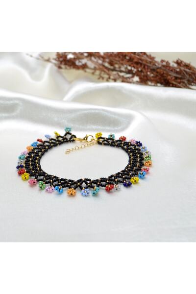 Y&M PERLA ACCESSORİES Çiçek Desenli Örme Renkli Halhal