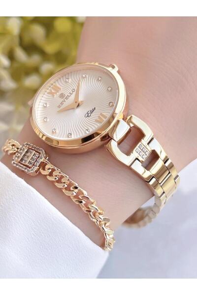 Revello RV-L05S Altın Kaplama Elite Özel Seri Kol Saati 2 Yıl Garantili+Bileklik Hediyeli
