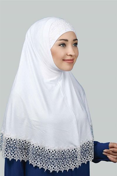 Altobeh Σετ δύο Δαντελένια Πρακτικά Κασκόλ Ready Hijab and Hijab Bonnet Xl - Λευκό