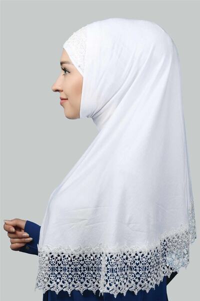 Altobeh Σετ δύο Δαντελένια Πρακτικά Κασκόλ Ready Hijab and Hijab Bonnet Xl - Λευκό