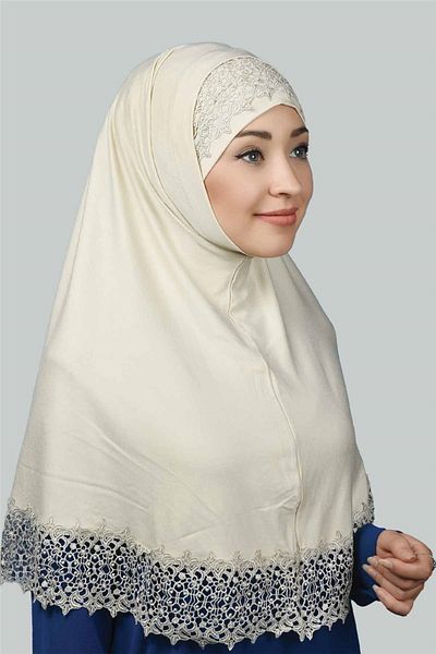 Altobeh Σετ δύο Δαντελένια Πρακτικά Κασκόλ Ready Hijab And Hijab Bonnet Xl - Cream