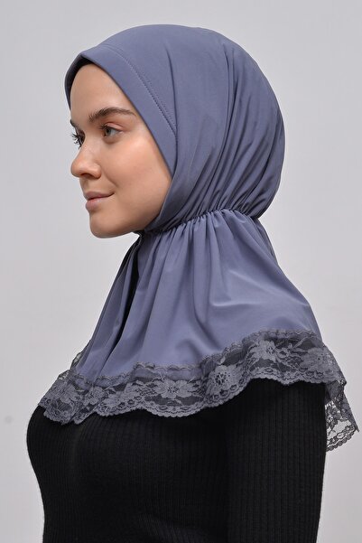 Altobeh Lacy Rubber Drawstring Interlining Banded Snap Fastener Ready Turban Practical Scarf-smoked