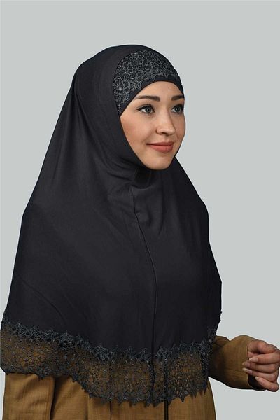 Altobeh Σετ δύο Δαντελένια Πρακτικά Κασκόλ Ready Hijab and Hijab Bonnet Xl - Smoked