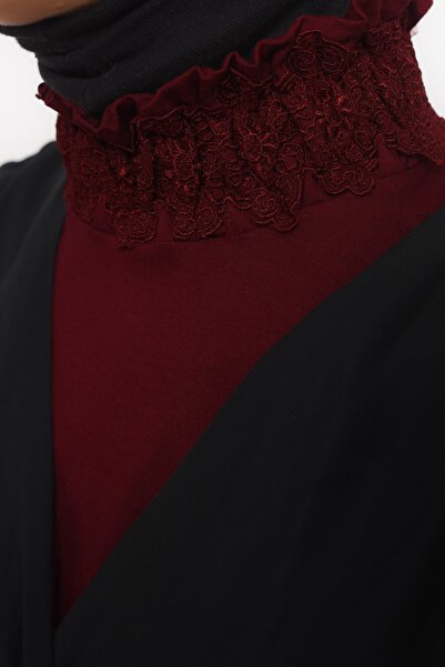 Altobeh Claret Red Women's Hijab Neck Collar - Lace, Ruffle and Rubber Drawstring Turtleneck