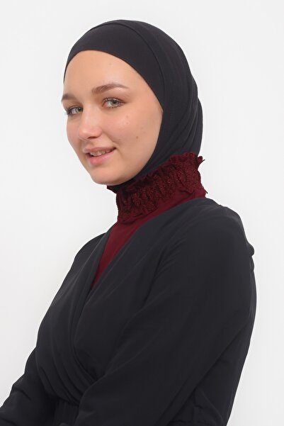 Altobeh Claret Red Women's Hijab Neck Collar - Lace, Ruffle and Rubber Drawstring Turtleneck