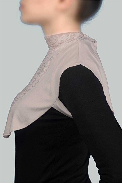 Altobeh Women's Combed Cotton Hijab Circle Collar Lace Neck Collar - Light Latte