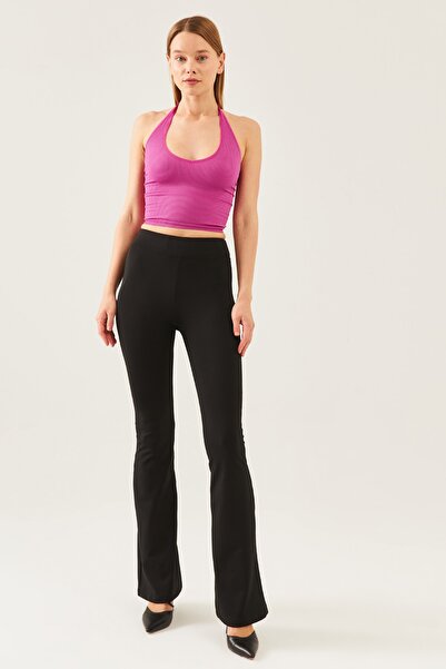 schlank Γυναικείο μαύρο ψηλόμεσο ισπανικό κολάν