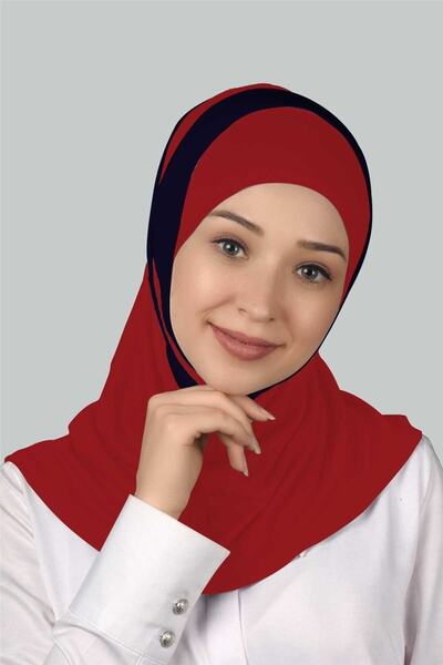 Altobeh Двоколірний готовий тюрбан, практична хустка, хіджаб - світло-бордовий - темно-синій